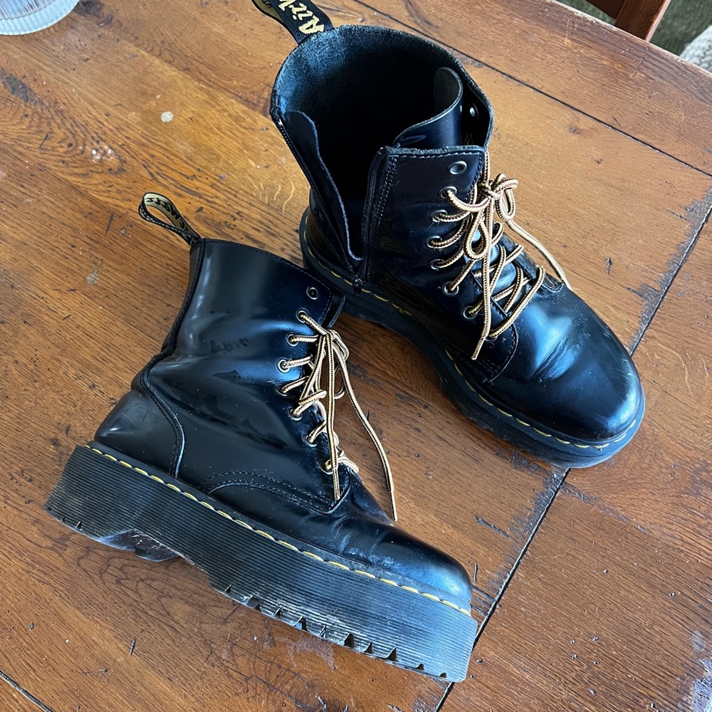 Dr. Martens Black Leather Boots with Tan Laces